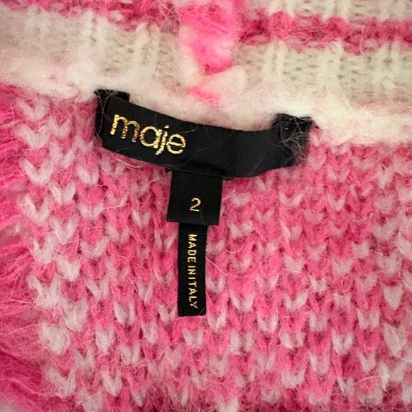 Maje My Squared Checkered Jacquard Cardigan, Size M, Hot Pink Mohair Oversized - Picture 6 of 8